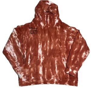 Seek Discomfort Mens L Orange Tie Dye Hoodie Summer Hiking Work Wear EUC